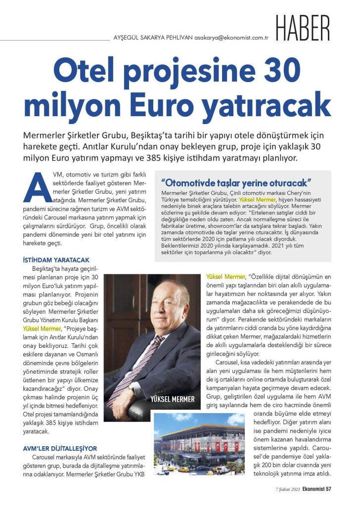 OTEL PROJESİNE 30 MİLYON EURO YATIRACAK