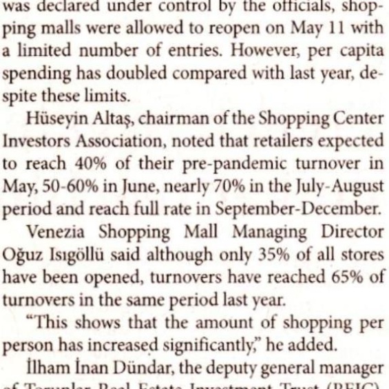 MALLS REACH 65% OF TURNOVER IN LESS THANA MONTH