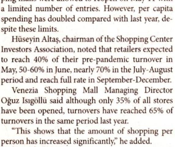 MALLS REACH 65% OF TURNOVER IN LESS THANA MONTH
