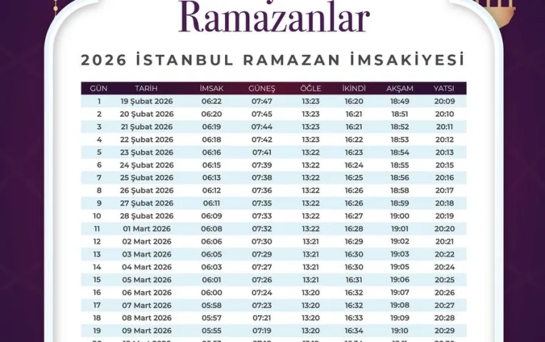 Hayırlı Ramazanlar 2026 İstanbul Ramazan İmsakiyesi